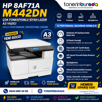 HP 8AF71A M442DN ÇOK FONKSİYONLU SİYAH LAZER A3 YAZICI 24PP