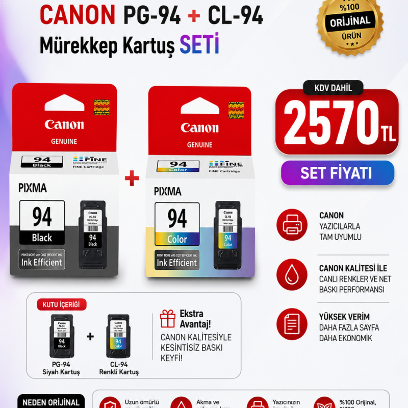 CANON PG-84 SİYAH CL-94 RENKLİ KARTUŞ E514 2 Lİ