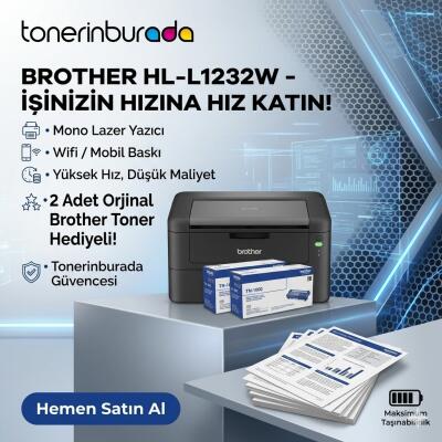 Brother HL-L1232W Mono Lazer Yazıcı + 2 adet Orjinal Tonerli