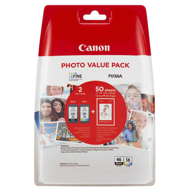 Canon PG-46 CL-56 Multipack 2'li Mürekkep Kartuş 50 adet 10x15 Fotoğraf Kağıdı Hediyeli